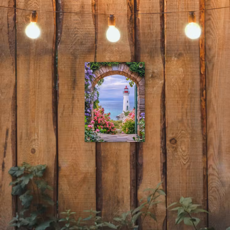 Tuinposter - Doorkijk - Vuurtoren - Bloemen - Uitzicht — 2