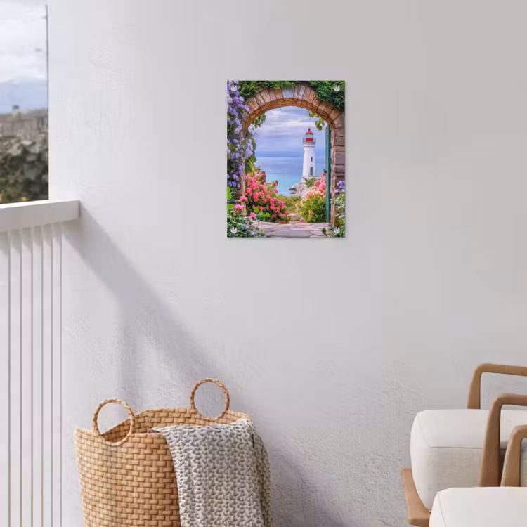 Tuinposter - Doorkijk - Vuurtoren - Bloemen - Uitzicht — 3