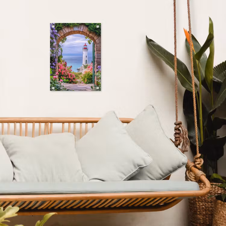 Tuinposter - Doorkijk - Vuurtoren - Bloemen - Uitzicht — 5