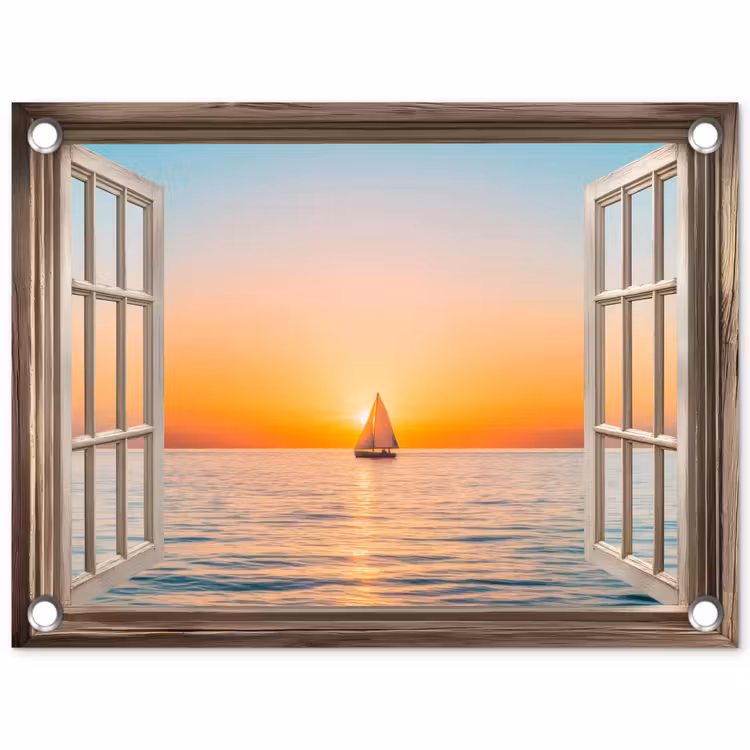 Tuinposter - Doorkijk - Zee - Boot - Zonsondergang — 1