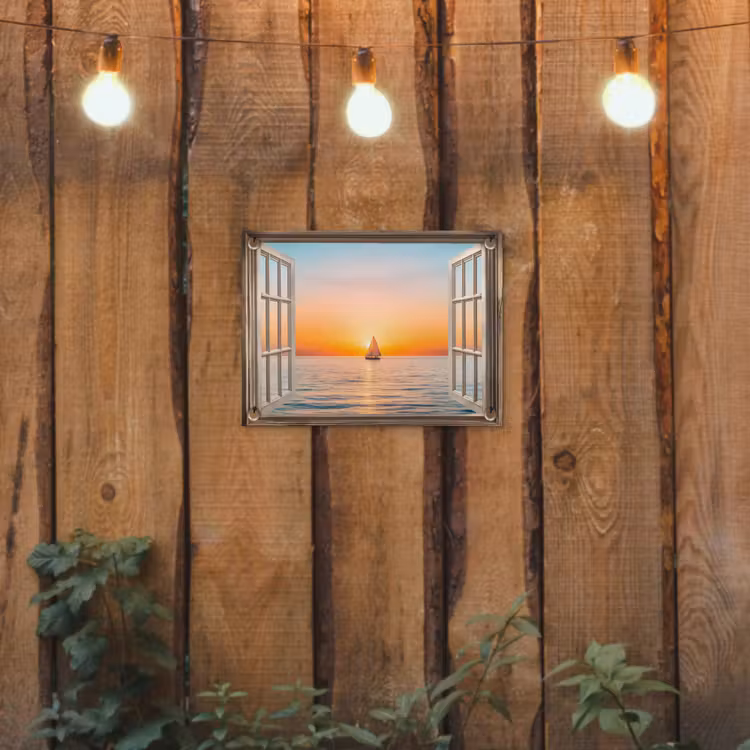Tuinposter - Doorkijk - Zee - Boot - Zonsondergang — 2