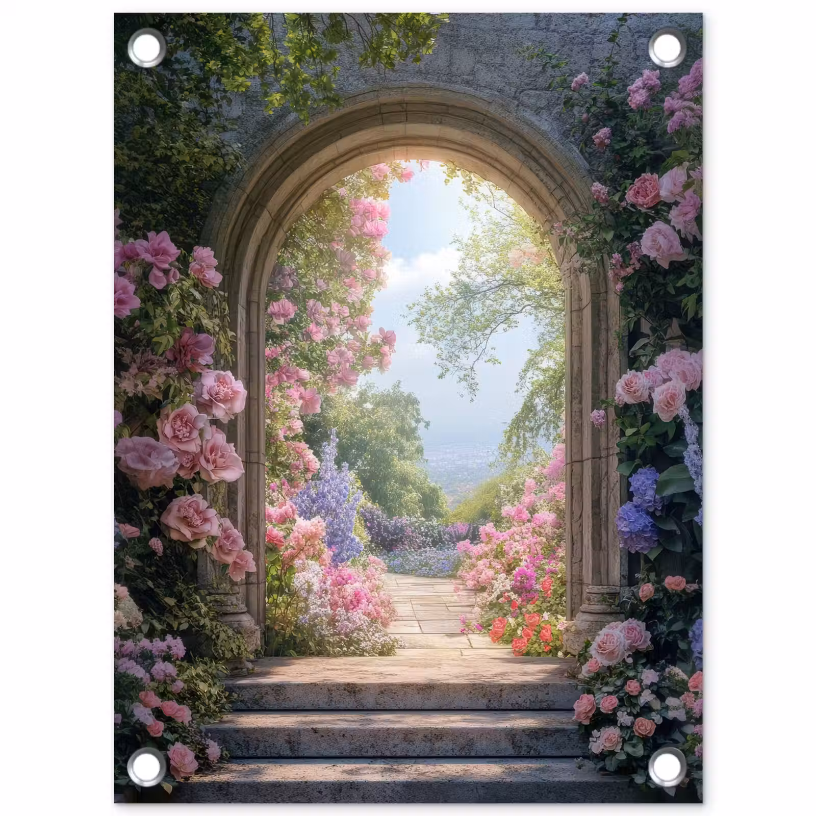 Tuinposter - Doorkijk - Rozen - Vintage - Bloemen — 1