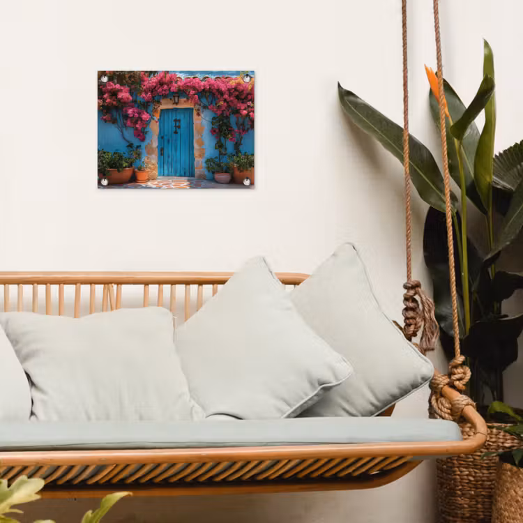Tuinposter - Deur - Hout - Bloemen - Blauw — 5