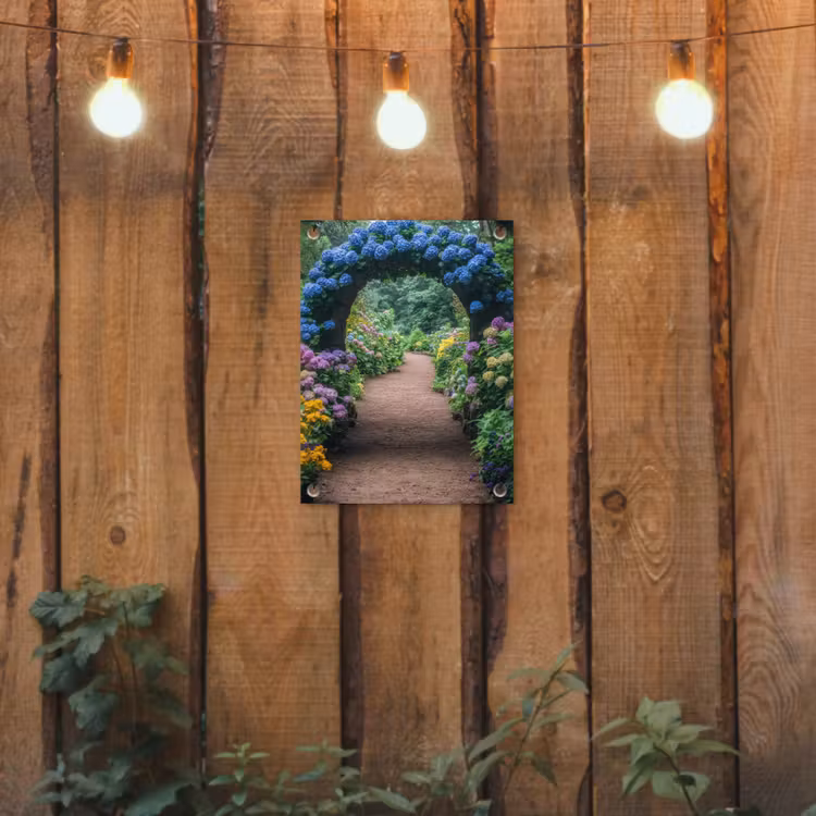 Tuinposter - Doorkijk - Bloemen - Hortensia - Pad — 2