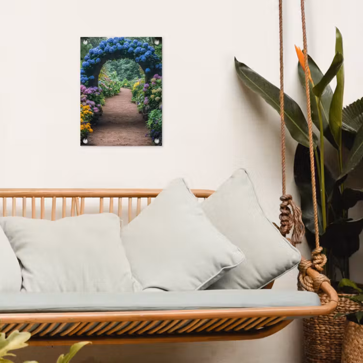 Tuinposter - Doorkijk - Bloemen - Hortensia - Pad — 5