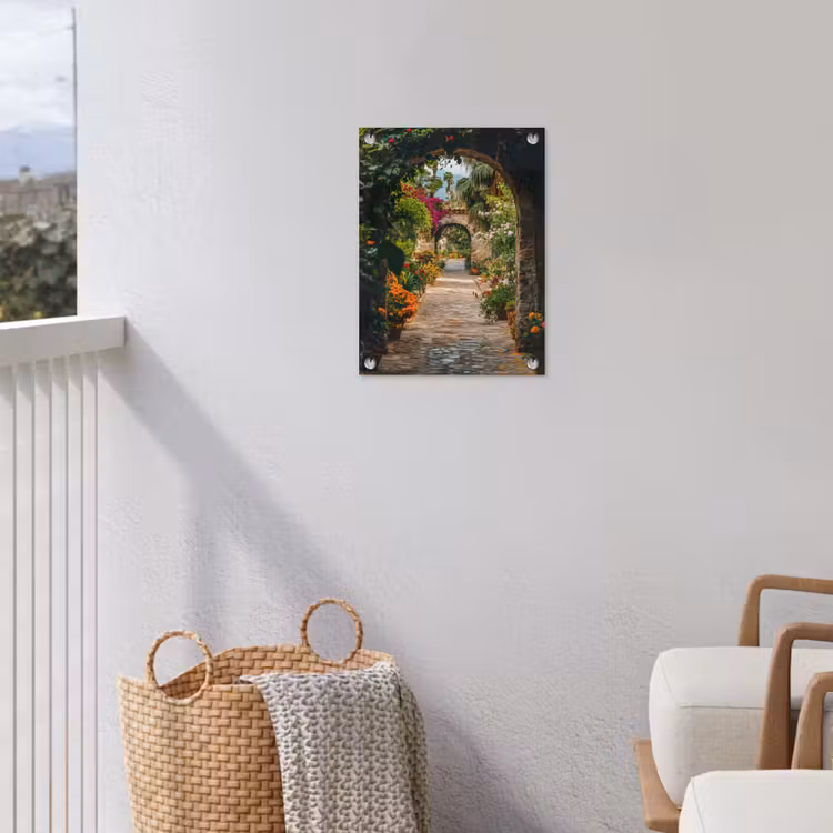 Tuinposter - Doorkijk - Bloemen - Poort - Stenen — 3