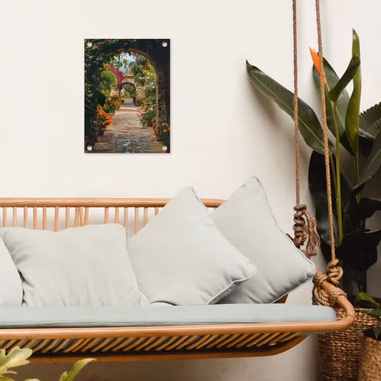 Tuinposter - Doorkijk - Bloemen - Poort - Stenen — 5