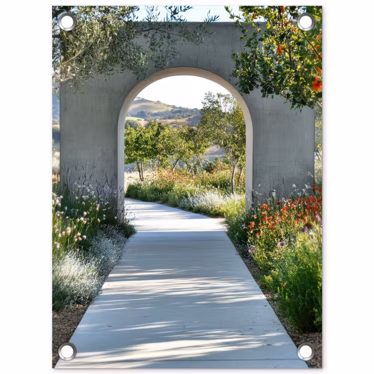 Tuinposter - Doorkijk - Pad - Beton - Landschap — 1