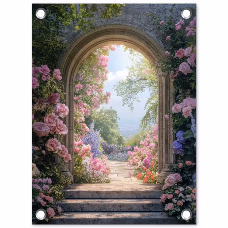 Tuinposter - Doorkijk - Rozen - Vintage - Bloemen — 1