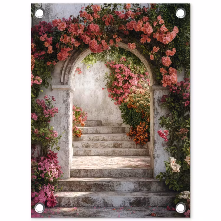 Tuinposter - Doorkijk - Rozen - Vintage - Poort — 1
