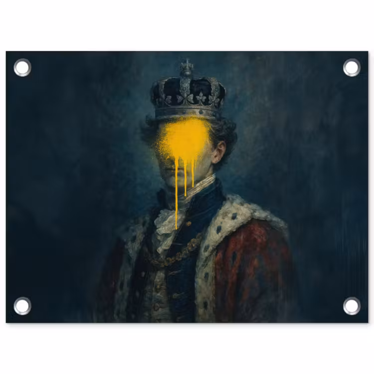 Tuinposter - Koning - Portret - Druipende gele verf — 1