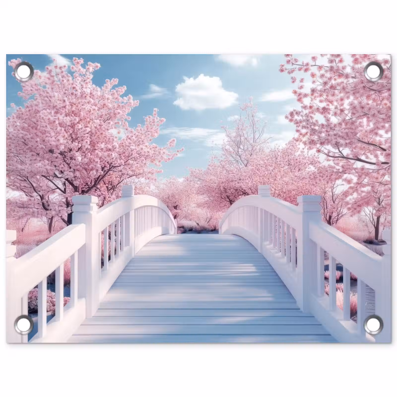 Tuinposter - Brug - Kersenbomen - Wit — 1