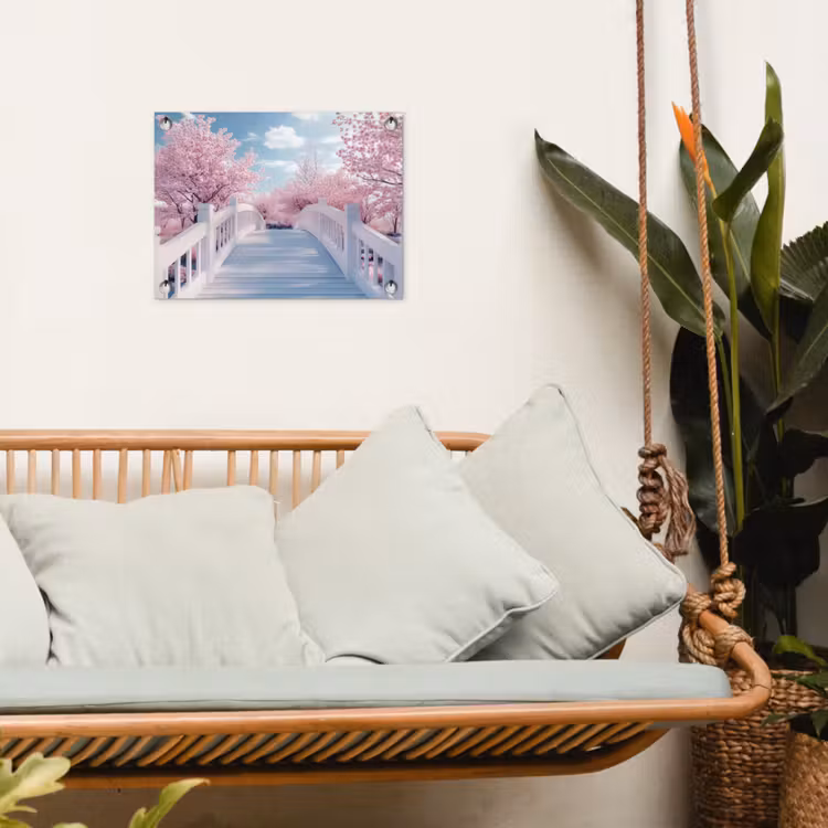 Tuinposter - Brug - Kersenbomen - Wit — 5
