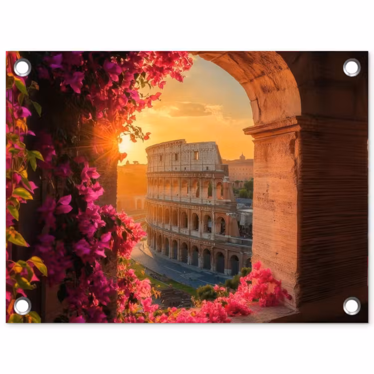 Tuinposter - Colosseum - Rome - Roze Bloemen — 1