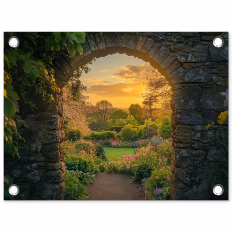 Tuinposter - Poort - Planten - Zonsondergang — 1