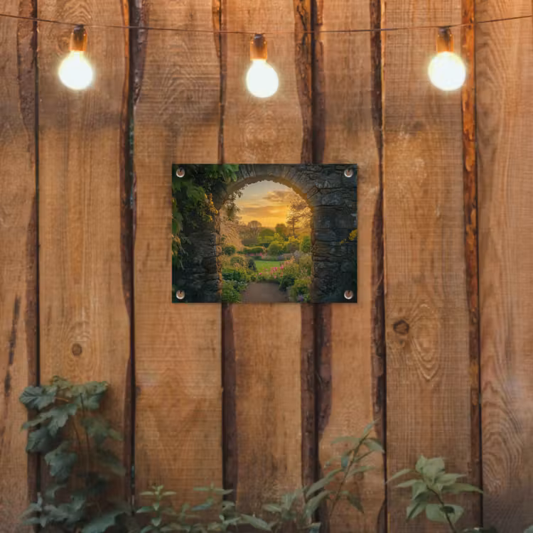 Tuinposter - Poort - Planten - Zonsondergang — 2