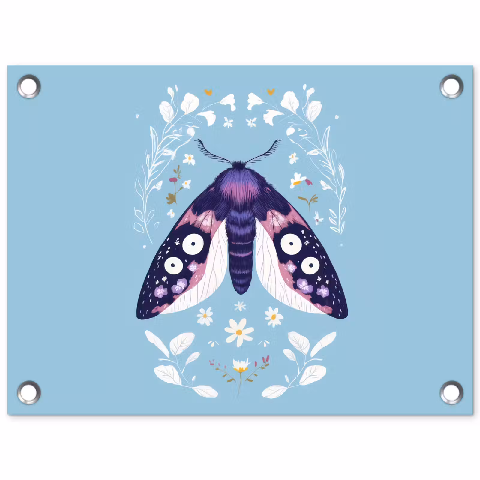 Tuinposter - Bladeren - Wit - Vlinder - Insect — 1