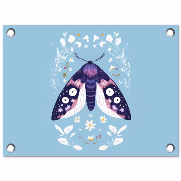 Tuinposter - Bladeren - Wit - Vlinder - Insect — 1
