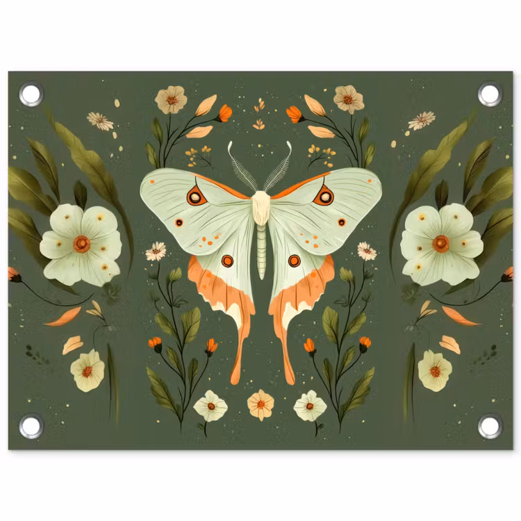 Tuinposter - Bloemen - Bladeren - Olijfgroen - Vlinder — 1