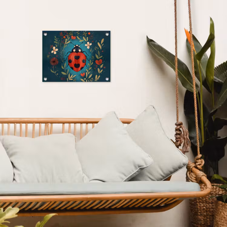 Tuinposter - Bloemen - Lieveheersbeestje - Hartje - Rood — 5
