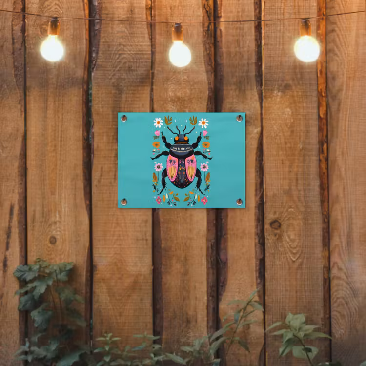 Tuinposter - Kever - Bloemmotieven - Turquoise - Bladeren — 2