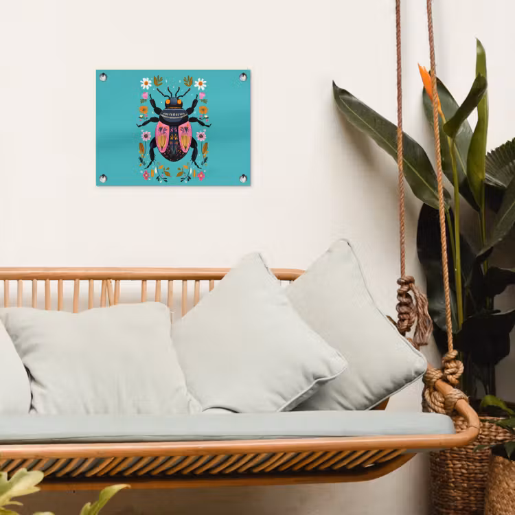 Tuinposter - Kever - Bloemmotieven - Turquoise - Bladeren — 5