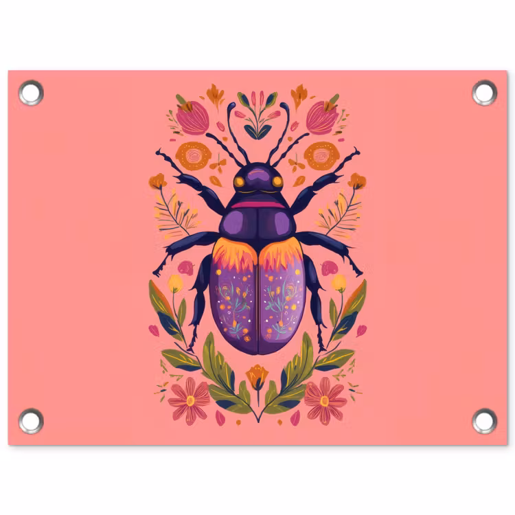 Tuinposter - Paars - Kever - Stipjes - Bloemen — 1