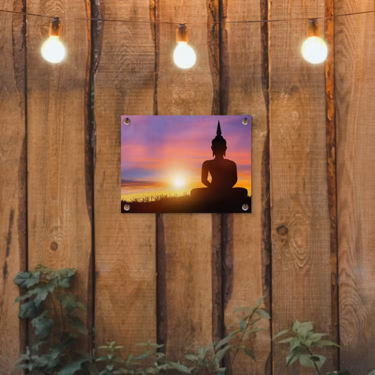 Tuinposter - Boeddha silhouet bij zonsopgang — 2