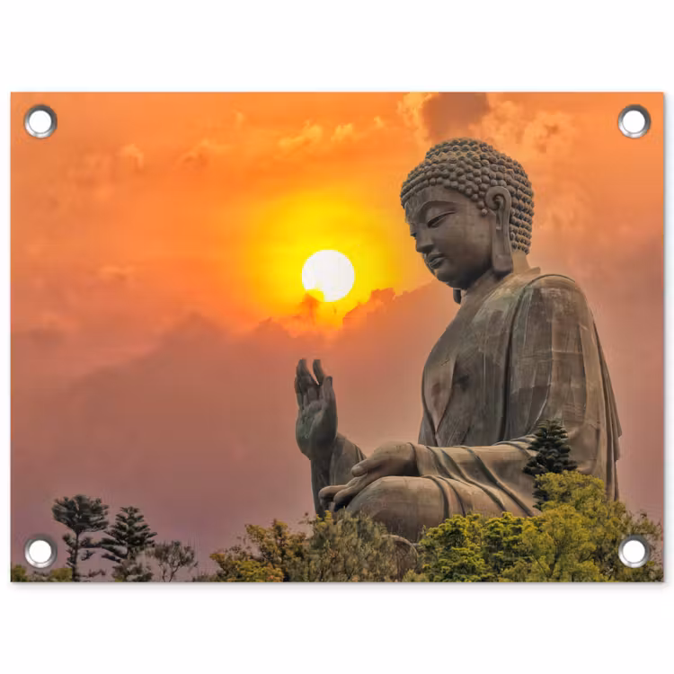 Tuinposter - Buddha - Zonsondergang - Boeddha beelden - Planten — 1