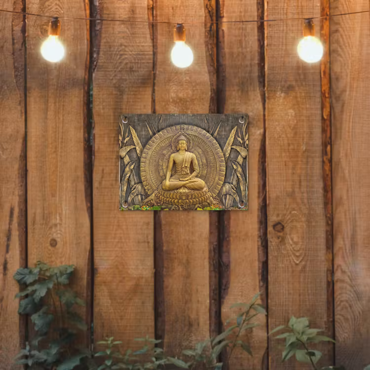 Tuinposter - Goud - Boeddha beeld - Spiritueel - Meditatie — 2