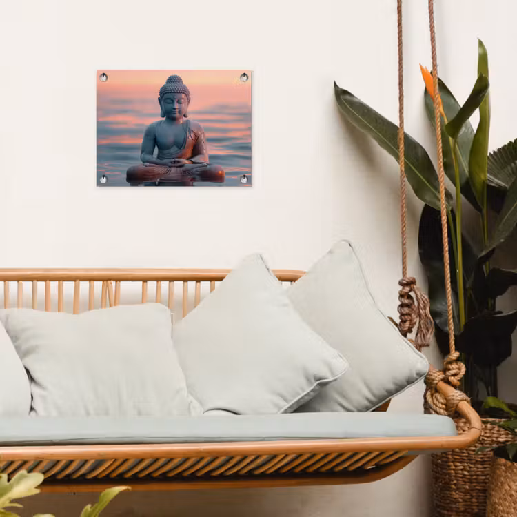 Tuinposter - Mediterende Boeddha bij zonsondergang — 5