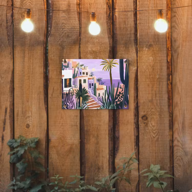 Tuinposter - Huizen - Minimalistisch - Palmbomen - Kust — 2