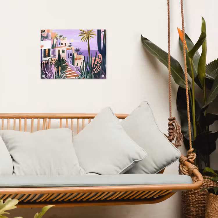 Tuinposter - Huizen - Minimalistisch - Palmbomen - Kust — 5