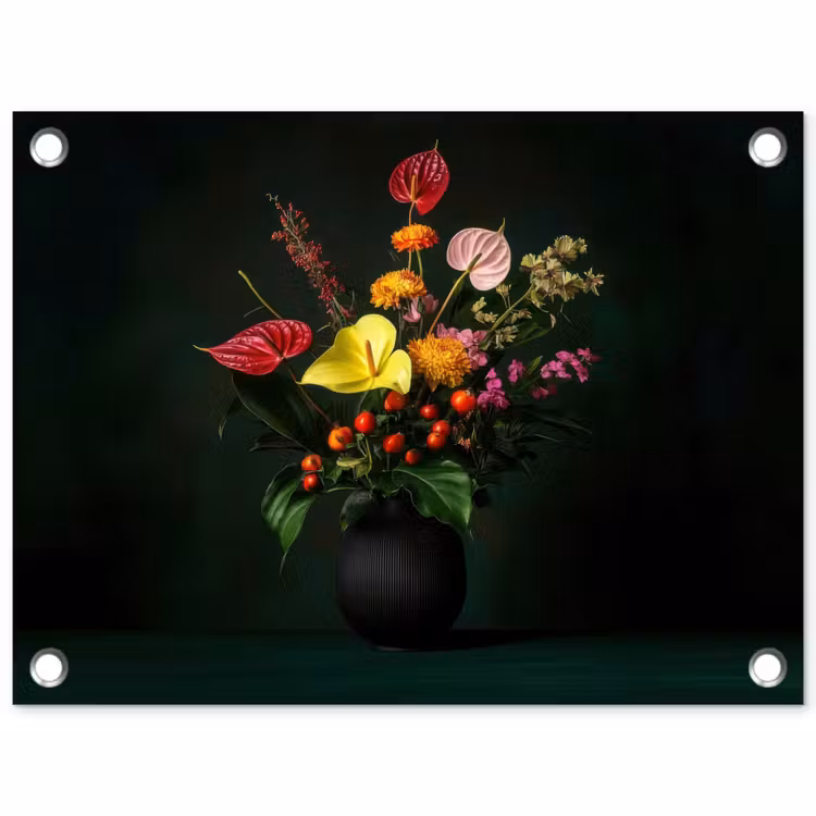 Tuinposter - Bloemen - Vaas - Zwart — 1