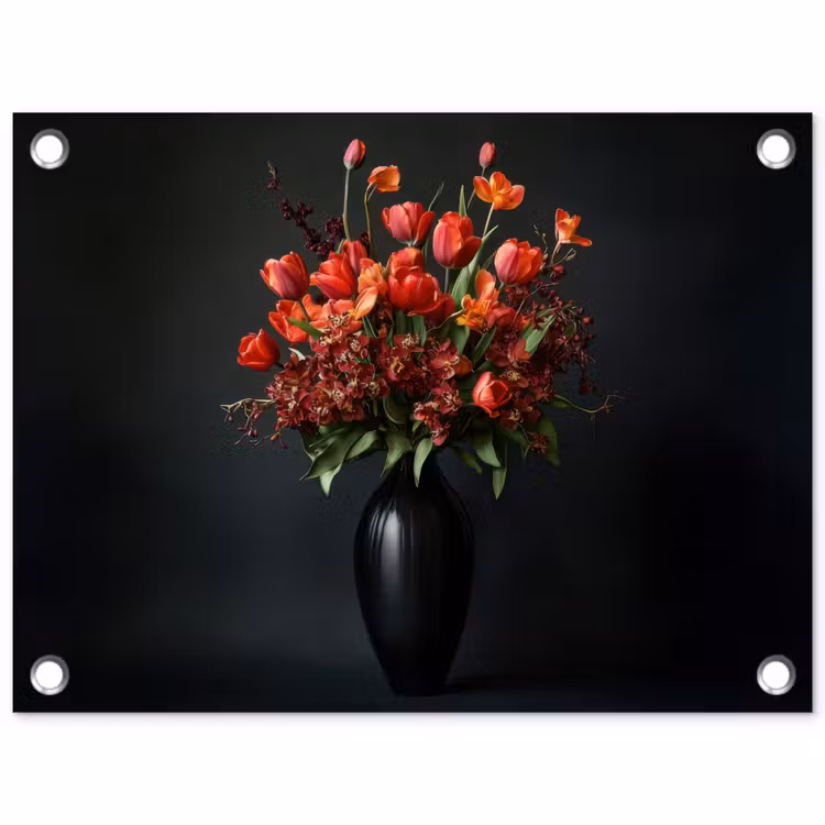 Tuinposter - Boeket - Tulpen - Vaas - Rood — 1