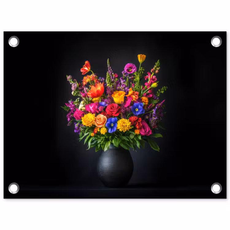 Tuinposter - Felgekleurd - Bloemen - Vaas — 1