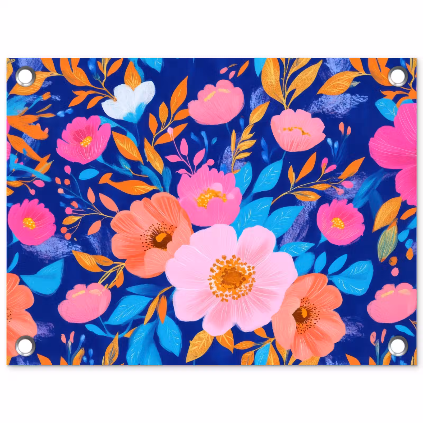 Tuinposter - Bloemen - Blauw - Roze — 1