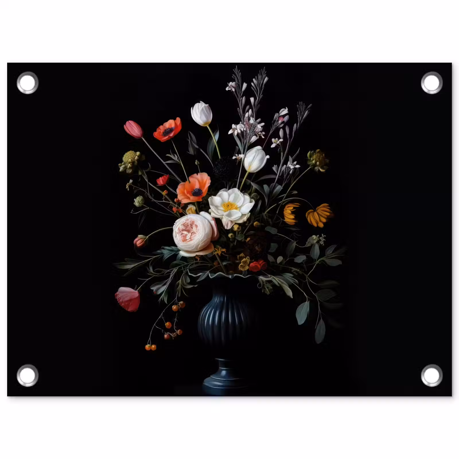 Tuinposter - Bloemstuk - Vaas - Zwart — 1