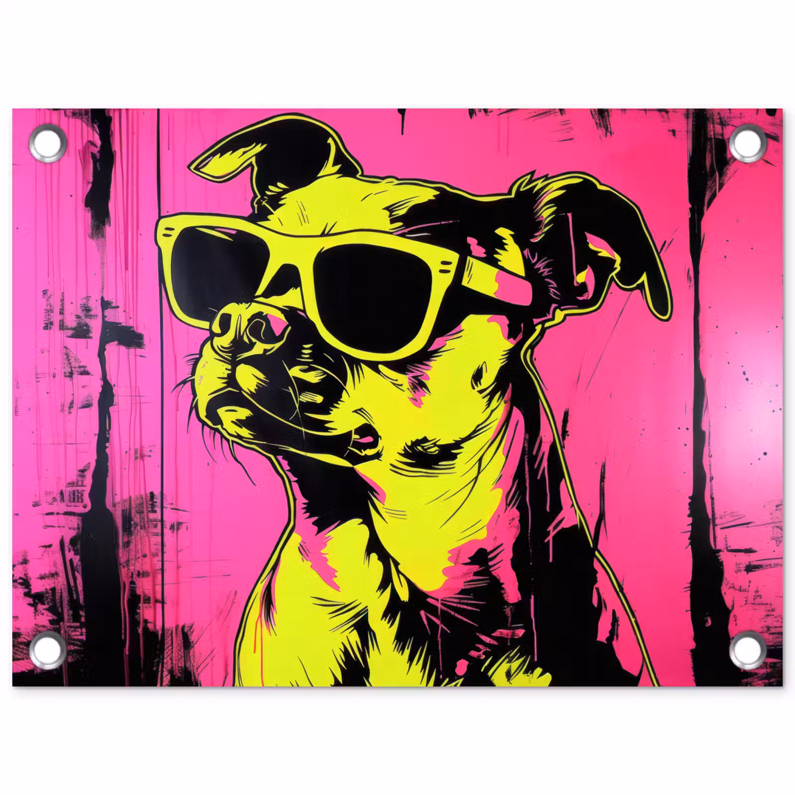 Tuinposter - Hond - Zonnebril - Roze - Art — 1