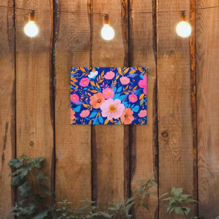Tuinposter - Bloemen - Blauw - Roze — 2