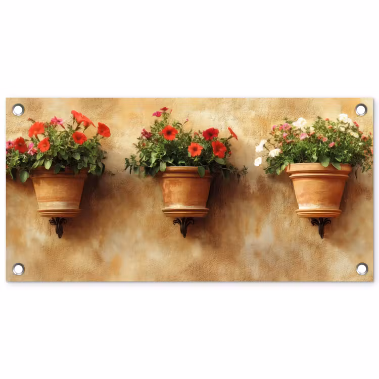 Tuinposter - Bloempotten - Muur - Vintage — 1