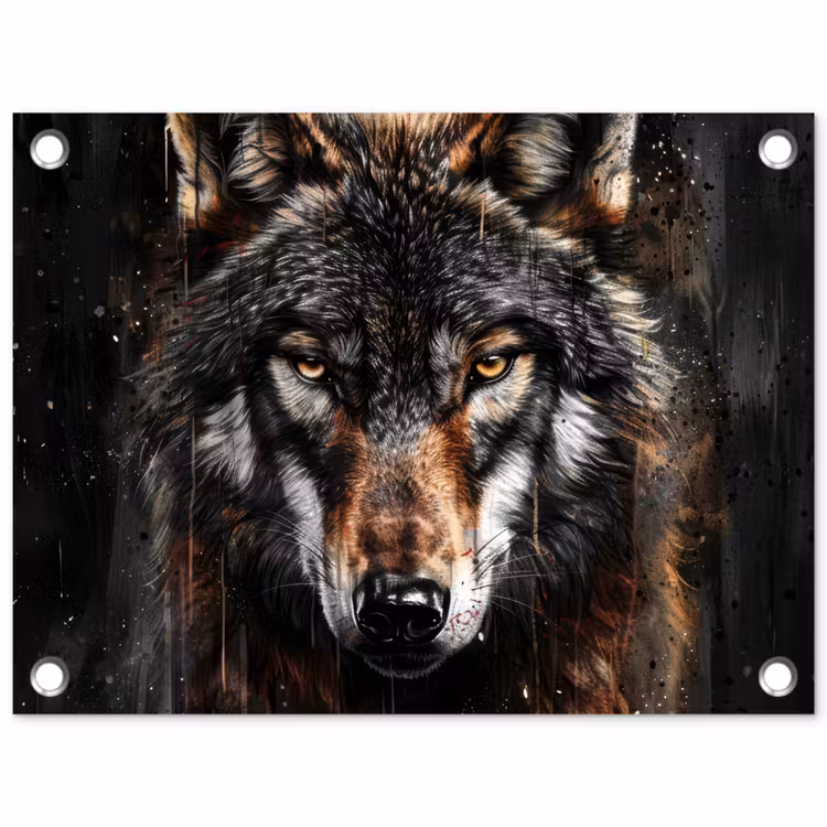 Tuinposter - Dieren - Wolf - Portret - Zwart - Bruin — 1
