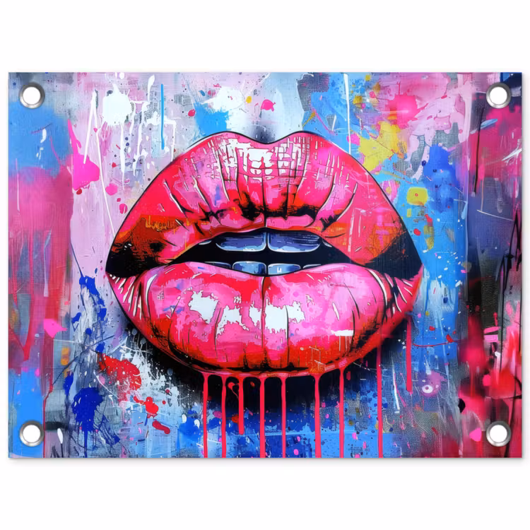 Tuinposter - Graffiti - Lippen - Felroze - Geschilderd — 1