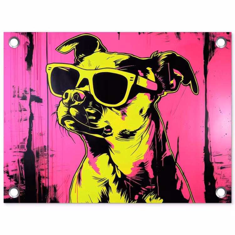 Tuinposter - Hond - Zonnebril - Roze - Art — 1