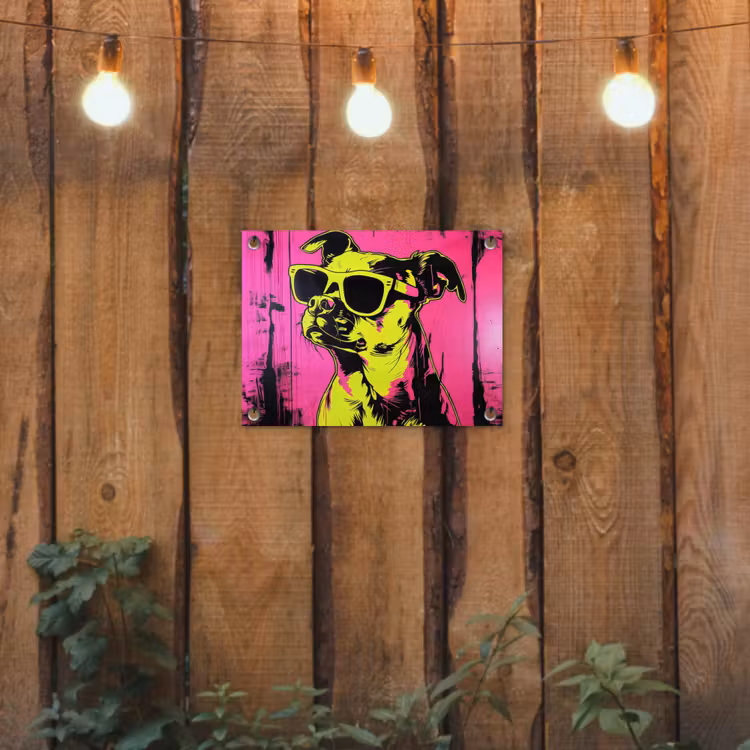 Tuinposter - Hond - Zonnebril - Roze - Art — 2