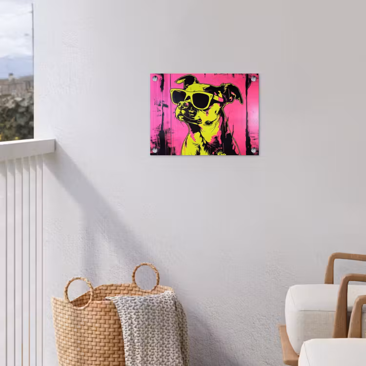 Tuinposter - Hond - Zonnebril - Roze - Art — 3