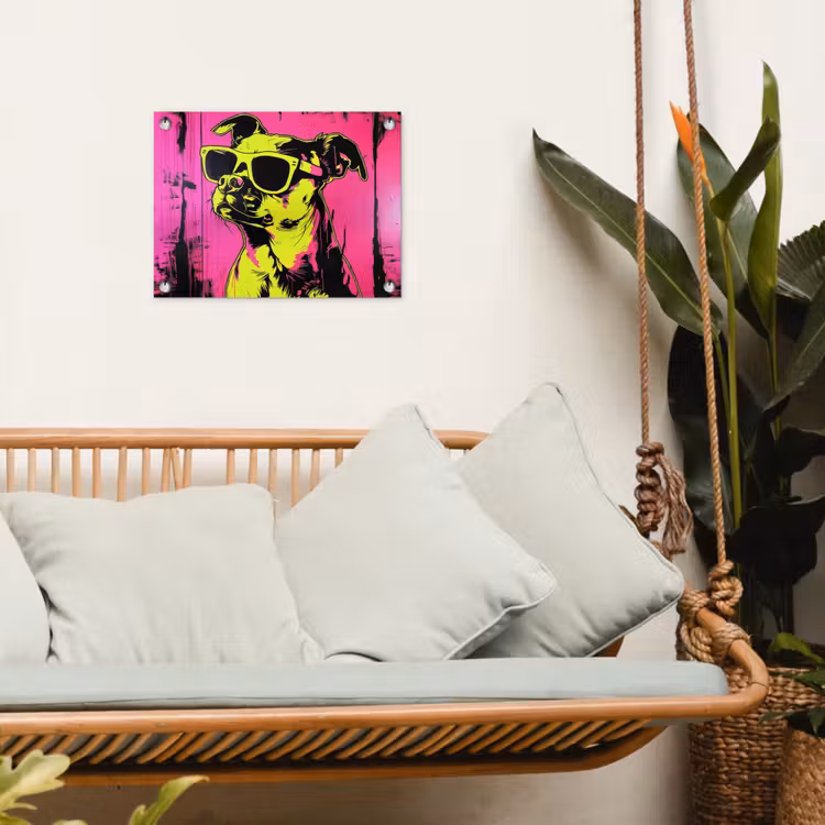 Tuinposter - Hond - Zonnebril - Roze - Art — 5