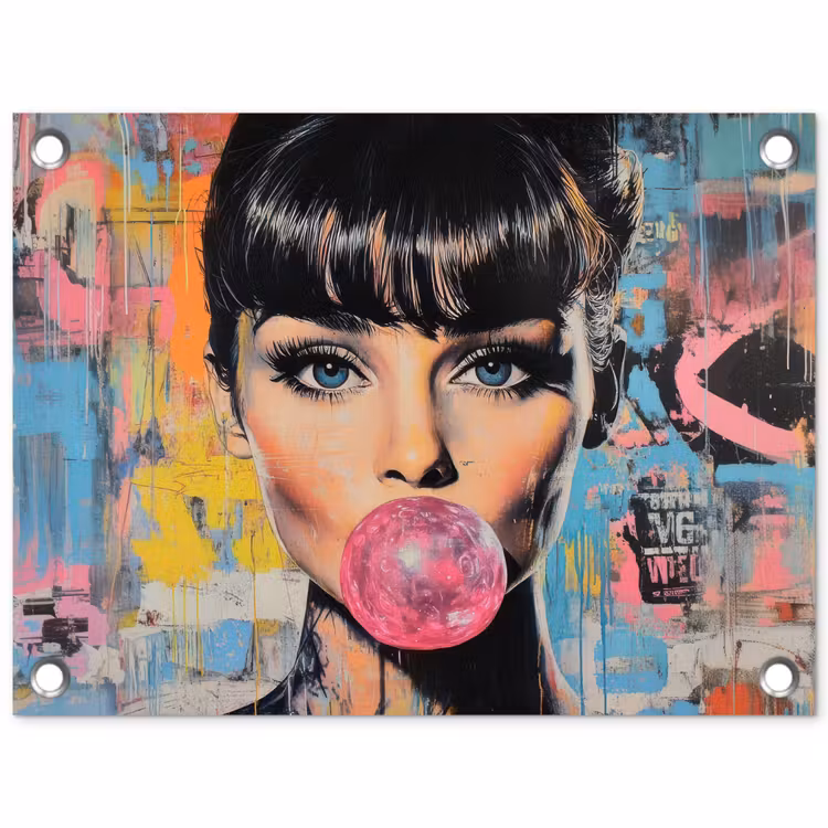 Tuinposter - Kauwgom - Vrouw - Penseelstreken - Modern — 1