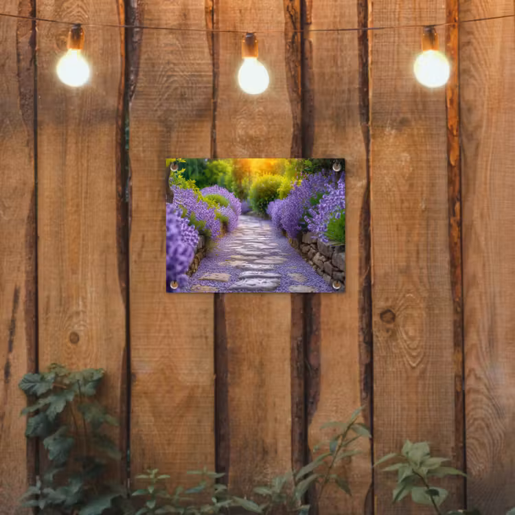 Tuinposter - Lavendelpad bij zonsondergang — 2