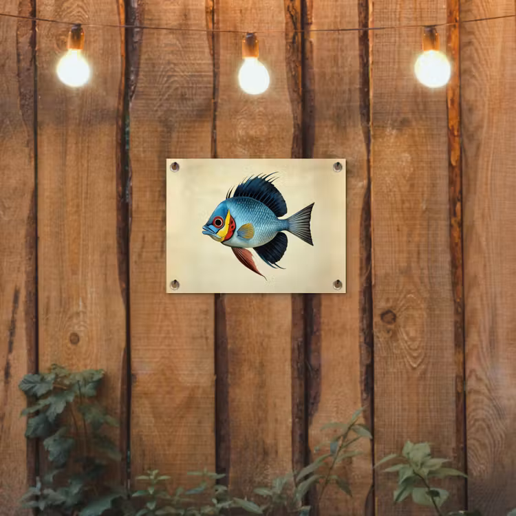Tuinposter - Blauw - Kieuwen - Vis - Illustratie — 2